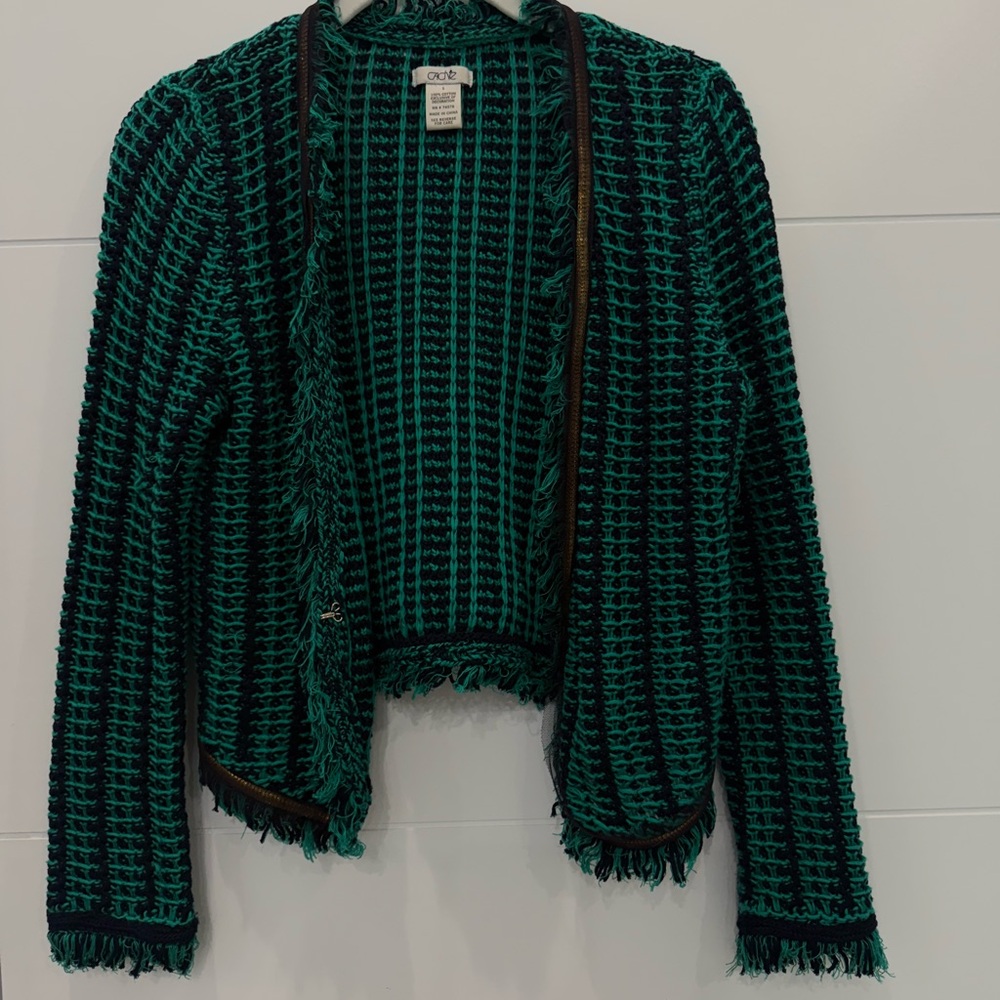 Chic Navy& Green Tweed Women's Sweater